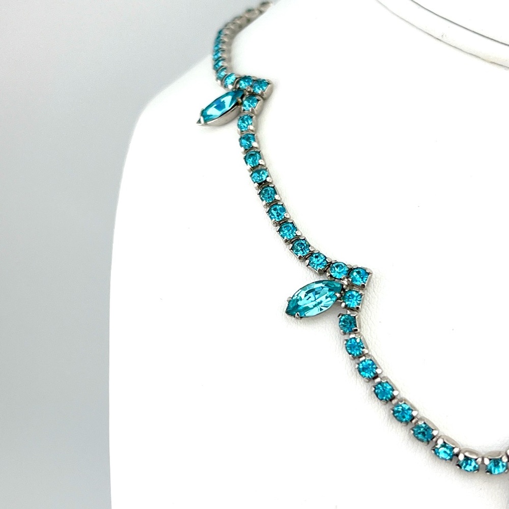 Vintage Blue Glass Rhinestone Choker Necklace - Picture 3 of 9
